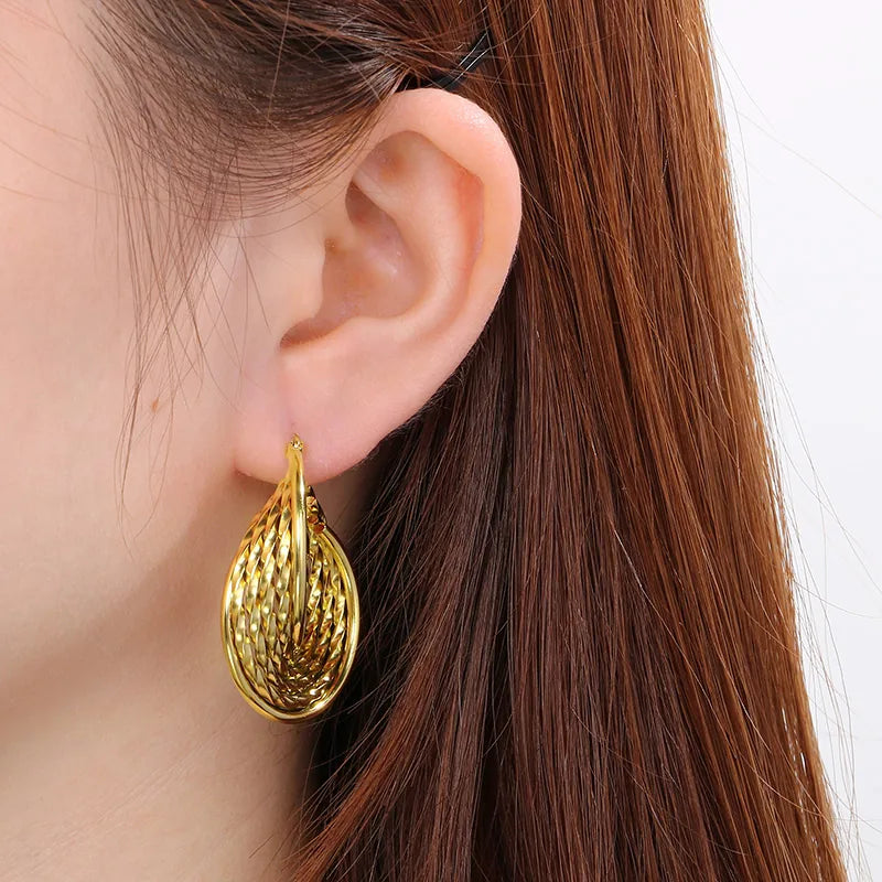 Quilted Gold Hoops