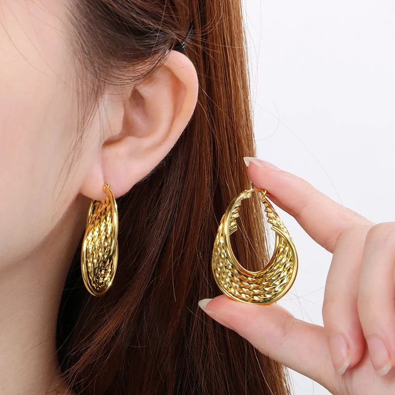 Quilted Gold Hoops